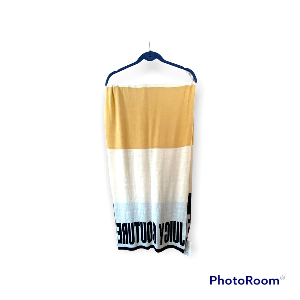 Juicy Couture Color Block Scarf Black Yellow Cream Logo Knit Wrap NWT One Size